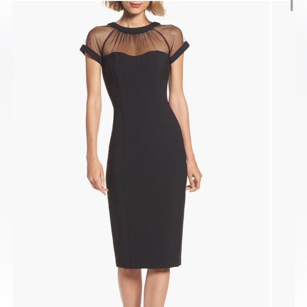 Maggy London Illusion Neck Black Midi Dress